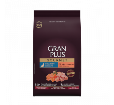 Ração Seca Gran Plus Gourmet Salmão e Frango para Gatos Castrados - 10,1Kg