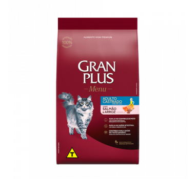 Ração Seca Gran Plus Menu Salmão e Arroz para Gatos Castrados - 3kg
