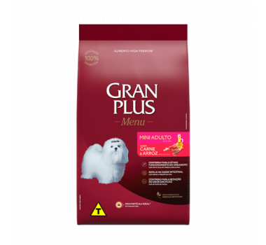 Ração Seca Gran Plus Menu Carne e Arroz para Cães Adultos de Raças Mini e Pequenas - 1kg