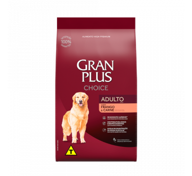 Ração Seca Gran Plus Choice Frango e Carne para Cães Adultos - 15Kg