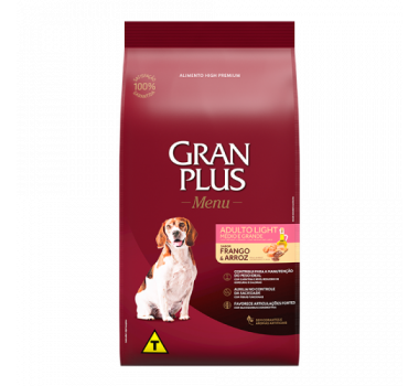 Ração Seca Gran Plus Menu Light Frango e Arroz para Cães Adultos - 3Kg