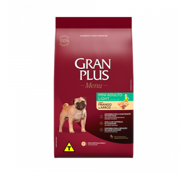 Ração Seca Gran Plus Menu Light Frango e Arroz para Cães Adultos de Raças Mini e Pequenas- 10,1Kg