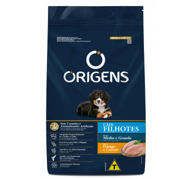 Ração Seca Origens para Cães Filhotes Portes Médio e Grande Sabor Frango e Cereais - 15kg