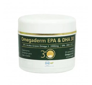 Suplemento Omegaderm 30% 1000mg EPA & DHA Inovet para Cães e Gatos - 30 cápsulas