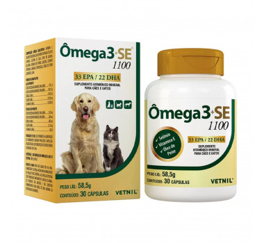 Suplemento Vitamínio Mineral Omega 3 +SE 1100 Vetnil para Cães e Gatos - 30 comprimidos