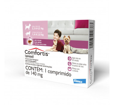 Antipulgas Comfortis Spinosad 140mg Elanco para Cães 2,3 a 4,5Kg e para Gatos 1,4Kg a 2,8Kg - 1 Comprimido