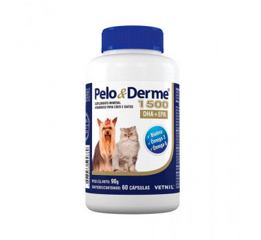 Suplemento Vitamínico Mineral Pêlo e Derme 1500 Vetnil para Cães e Gatos - 60 cápsulas
