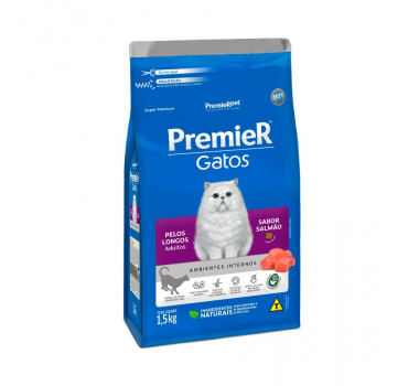 Ração Seca Premier para Gatos Pelos Longos Adultos Salmão - 1,5kg