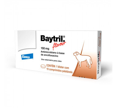Antibiótico Baytril Flavour 150mg Elanco para Cães e Gatos - 10 comprimidos