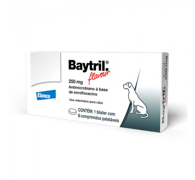 Antibiótico Baytril Flavour 250mg Elanco para Cães - 6 Comprimidos