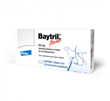 Antibiótico Baytril Flavour 50mg Elanco para Cães e Gatos - 10 comprimidos