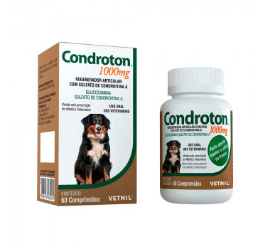 Regenerador Articular Condroton 1000mg Vetnil para Cães e Gatos - 60 comprimidos