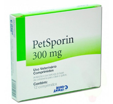 Antibiótico Petsporin 300mg Mundo Animal para Cães e Gatos - 12 comprimidos