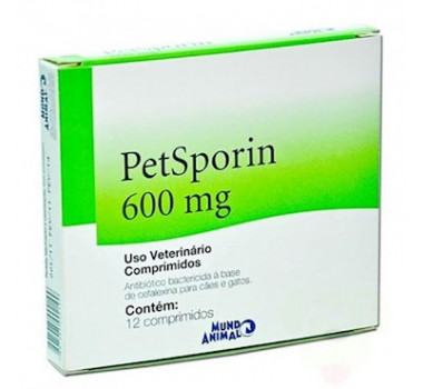 Antibiótico Petsporin 600mg Mundo Animal para Cães e Gatos - 12 comprimidos