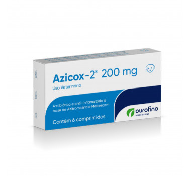 Antibiótico e Anti-inflamatório Azicox-2 200mg Ourofino para Cães e Gatos - 6 comprimidos