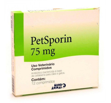 Antibiótico Petsporin 75mg Mundo Animal para Cães e Gatos - 12 comprimidos
