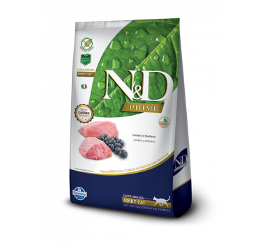 Ração Seca N&D Prime Adult Cordeiro e Blueberry Farmina para Gatos Adultos - 400g