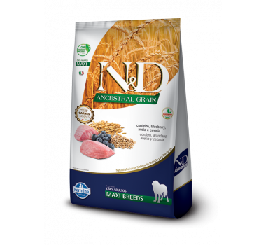 Ração Seca N&D Ancestral Grain Adult Maxi Breeds Cordeiro e Blueberry Farmina para Cães Adultos Raças Grandes - 10,1Kg