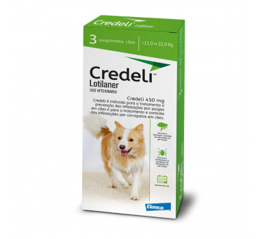 Antipulgas e Carrapatos Credeli 450mg Elanco para Cães 11Kg a 22Kg - 3 Unidades