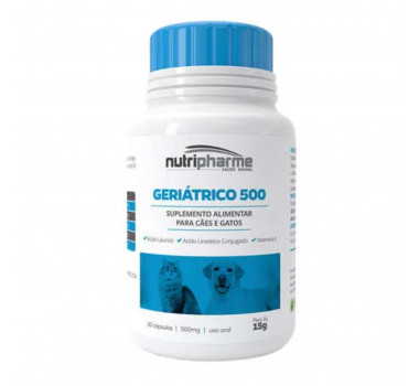 Suplemento Geriátrico 500mg Nutripharme para Cães e Gatos - 30 cápsulas