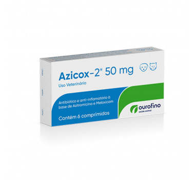 Antibiótico e Anti-inflamatório Azicox-2 50mg Ourofino para Cães e Gatos - 6 comprimidos