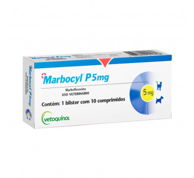 Antibiótico Marbocyl P 5mg Vetoquinol para Cães e Gatos - 10 comprimidos