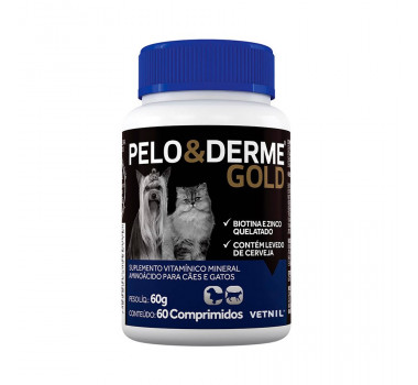 Suplemento Vitamínico Mineral Pelo e Derme Gold Vetnil para Cães e Gatos - 60 comprimidos