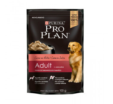 Alimento Umido Sache Super Premium Pro Plan Adult Carne ao Molho Purina para Caes Adultos 100g