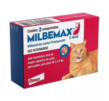 Vermífugo Milbemax Elanco para Gatos de 2kg a 8kg - 2 Comprimidos