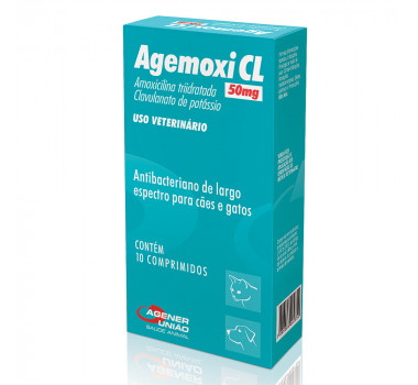 Antibiótico Agemoxi CL 50mg Agener União para Cães e Gatos - 10 comprimidos