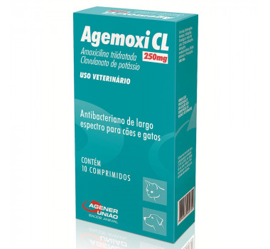 Antibiótico Agemoxi CL 250mg Agener União para Cães e Gatos - 10 comprimidos