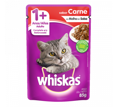 Ração Úmida Sachê Whiskas Carne ao Molho para Gatos Adultos - 85g