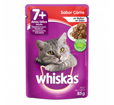 Ração Úmida Sachê Whiskas Carne ao Molho 7+  para Gatos Acima de 7 Anos - 85g