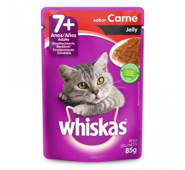 Ração Úmida Sachê Whiskas Carne Jelly 7+ para Gatos Acima de 7 Anos - 85g