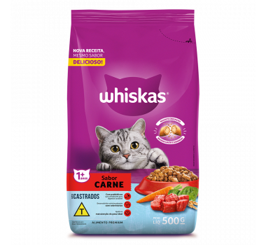 Ração Seca Whiskas Carne para Gatos Adultos Castrados - 500g