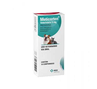 Anti-inflamatório Meticorten 5mg MSD para Cães e Gatos - 10 comprimidos