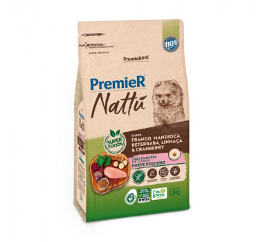 Ração Seca Premier Nattu Frango, Mandioca, Beterraba, Linhaça & Cranberry para Cães Filhotes Porte Pequeno - 1kg