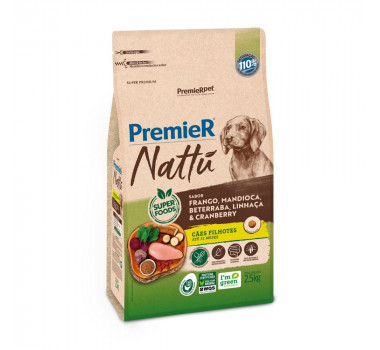 Ração Seca Premier Nattu Frango, Mandioca, Beterraba, Linhaça & Cranberry para Cães Filhotes - 2,5kg