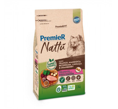Ração Seca Premier Nattu Frango, Mandioca, Beterraba, Linhaça & Cranberry para Cães Adultos Porte Pequeno - 1kg