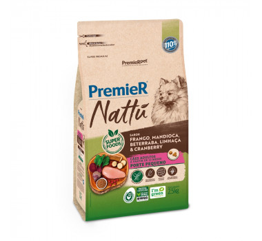 Ração Seca Premier Nattu Frango, Mandioca, Beterraba, Linhaça & Cranberry para Cães Adultos Porte Pequeno - 2,5kg