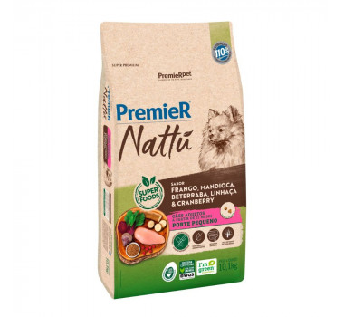 Ração Seca Premier Nattu Frango, Mandioca, Beterraba, Linhaça & Cranberry para Cães Adultos Porte Pequeno - 10,1 kg