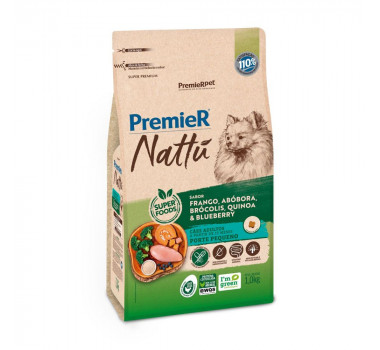 Ração Seca Premier Nattu Frango, Abóbora, Brócolis, Quinoa & Blueberry para Cães Adultos Pequeno Porte - 1kg