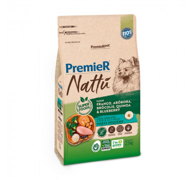 Ração Seca Premier Nattu Frango, Abóbora, Brócolis, Quinoa & Blueberry para Cães Adultos Porte Pequeno - 2,5kg