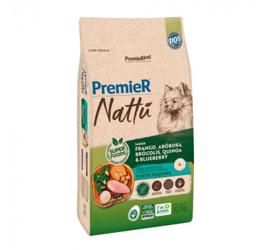 Ração Seca Premier Nattu Frango, Abóbora, Brócolis, Quinoa & Blueberry para Cães Adultos Porte Pequeno - 10,1 kg