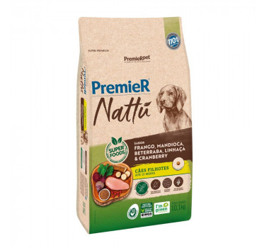 Ração Seca Premier Nattu Frango, Mandioca, Beterraba, Linhaça & Cranberry para Cães Filhotes - 10,1kg