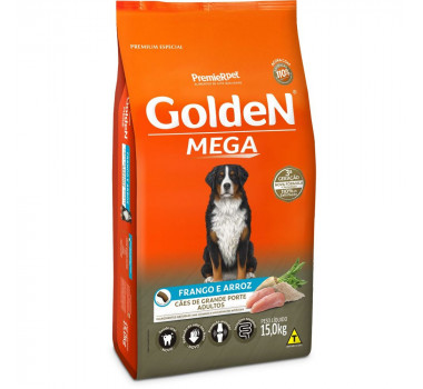 Ração Seca Golden Mega Frango e Arroz para Cães Adultos Porte Grande e Gigante - 15Kg