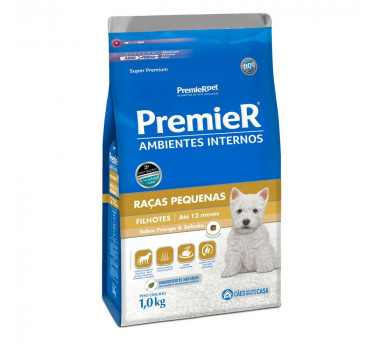 Ração Seca Premier Ambientes Internos Frango e Salmão para Cães Filhotes Porte Pequeno - 1Kg