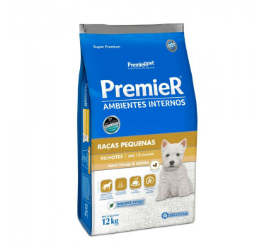 Ração Seca Premier Ambientes Internos Frango e Salmão para Cães Filhotes Porte Pequeno - 7,5Kg