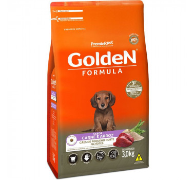 Ração Seca Golden Fórmula Carne e Arroz para Cães Filhotes Porte Pequeno - 3Kg