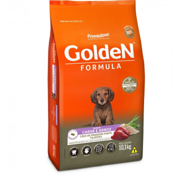 Ração Seca Golden Fórmula Carne e Arroz para Cães Filhotes Porte Pequeno - 10,1Kg